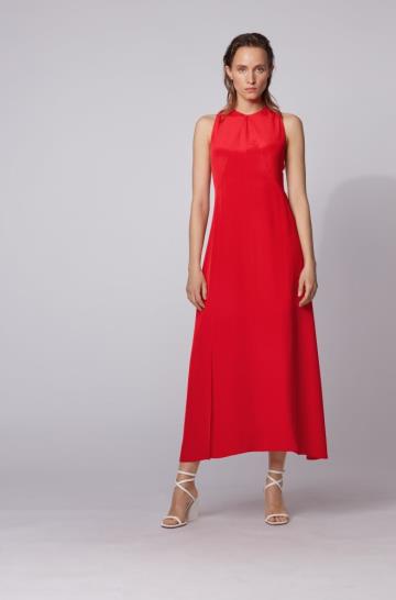Sukienka BOSS Long Length Silk Czerwone Damskie (Pl92076)